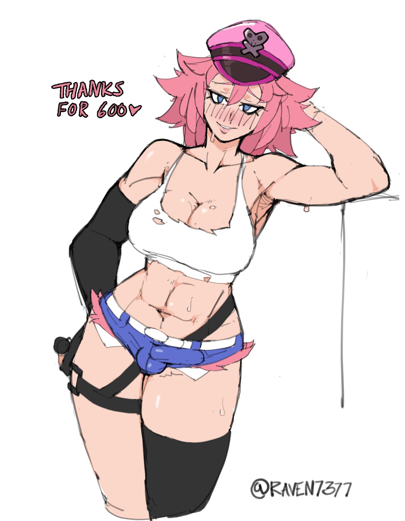 1futa, big breasts, breasts, bulge, cleavage, dickgirl, erection under clothes, final fight, futa only, futanari, intersex, large breasts, penis, penis under clothes, poison (final fight), raven7377, solo, street fighter, white background