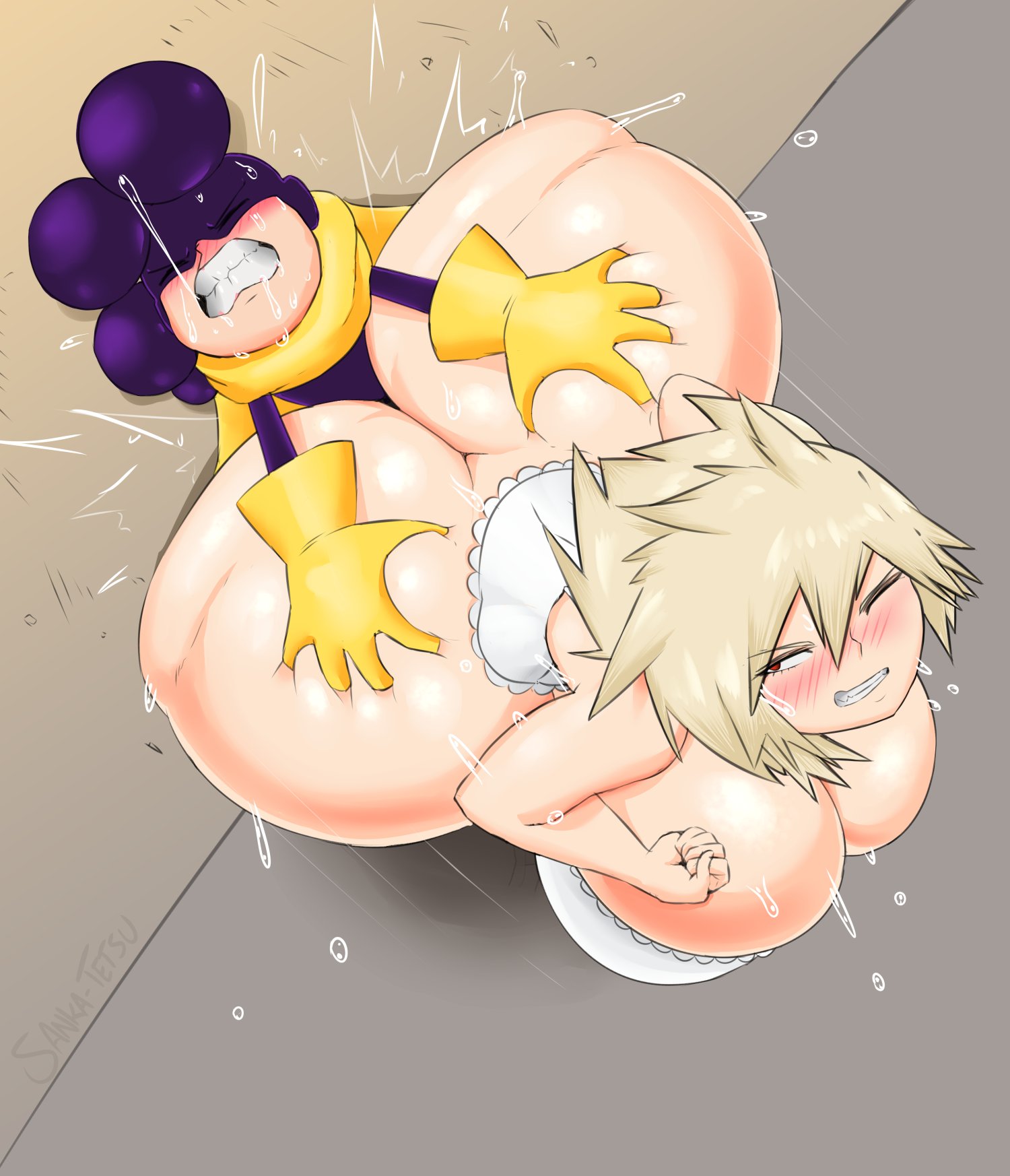 1boy, 1girls, against wall, ahe gao, ass, ass grab, breasts, clenched teeth, doggy style, dx face, female, huge ass, huge breasts, huge butt, larger female, male, milf, minoru mineta, mitsuki bakugou, my hero academia, narrow shoulders, naughty face, rough sex, sanka-tetsu, seductive, smaller male, sweat, thick thighs, wide hips