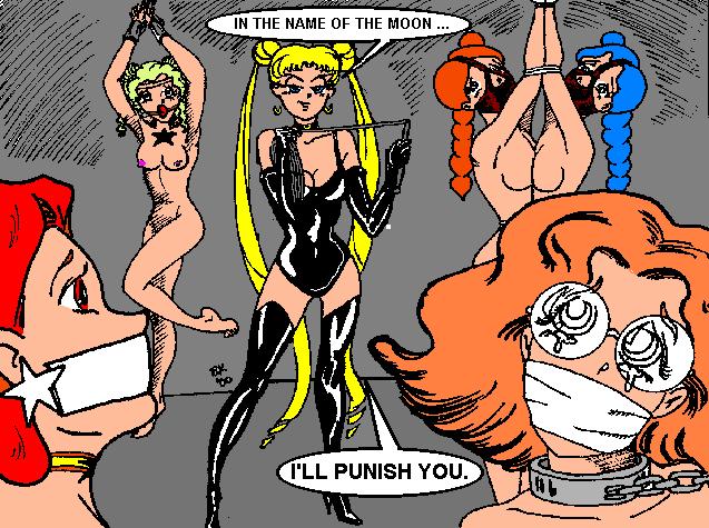 2000 6girls bishoujo_senshi_sailor_moon bk blonde_hair bondage breasts brown_hair chains collar cyprine death_busters dominatrix dungeon eudial female femdom gagged kropfhauser large_breasts leotard long_hair mimete multiple_girls ptilol red_hair sailor_moon tellu usagi_tsukino villainess whip