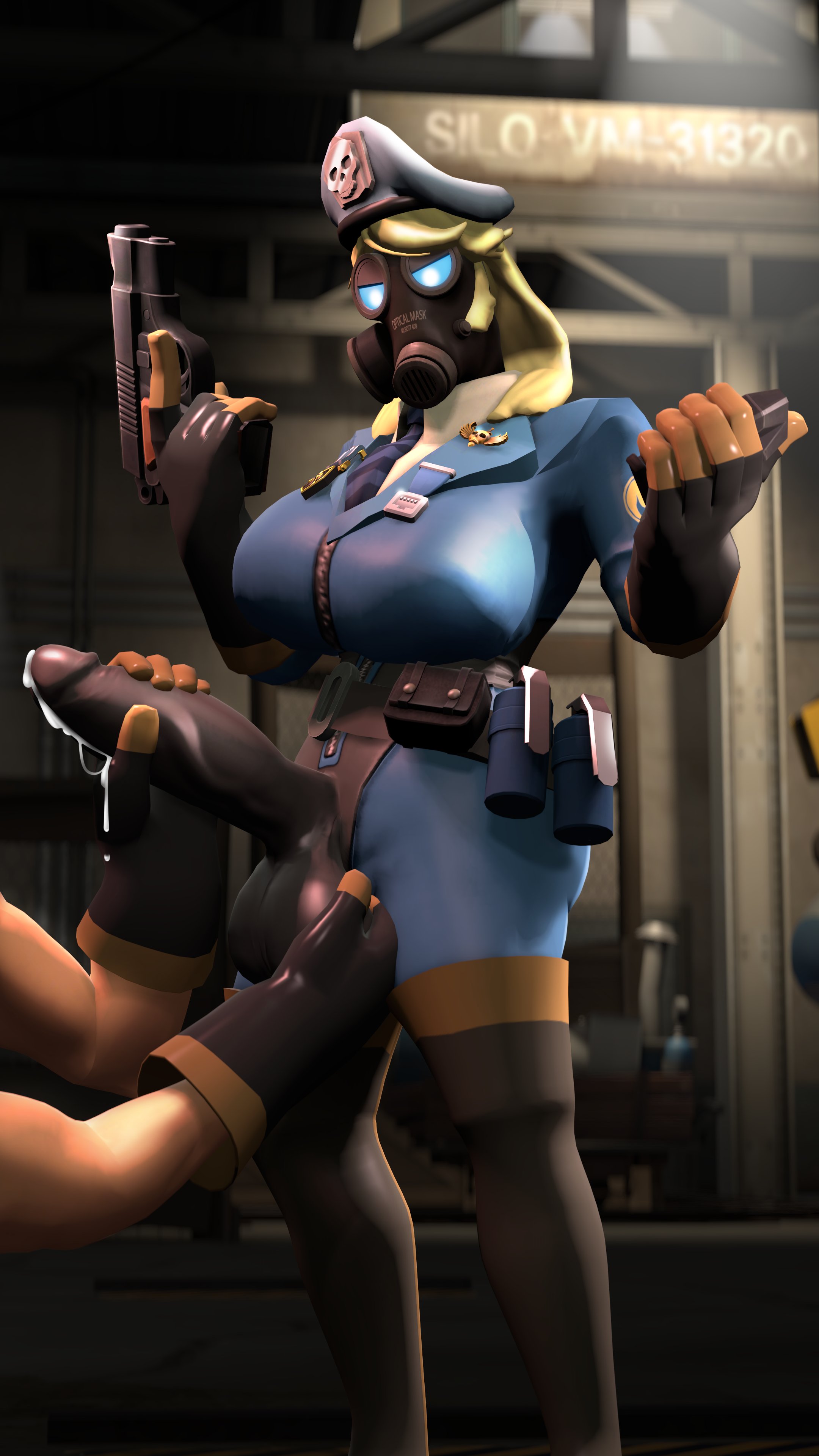 1futa, 3d, ambiguous gender, balls, balls fondling, beret, big balls, big breasts, big penis, blonde hair, boots, breasts, clothed, cum, fempyro, futanari, gas mask, gloves, gun, handjob, intersex, latex, latex bodysuit, latex boots, latex clothing, latex futa, latex gloves, latex legwear, latex stockings, latex suit, latex thighhighs, penis, pyro, revhearts, source filmmaker, team fortress 2, thigh boots, valve, weapon