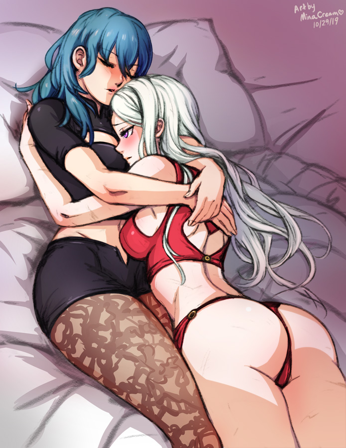 2girls, ass, big ass, blush, breasts, byleth (fire emblem), byleth (fire emblem) (female), cleavage, edelgard von hresvelg, female, female only, fire emblem, fire emblem: three houses, large breasts, minacream, yuri