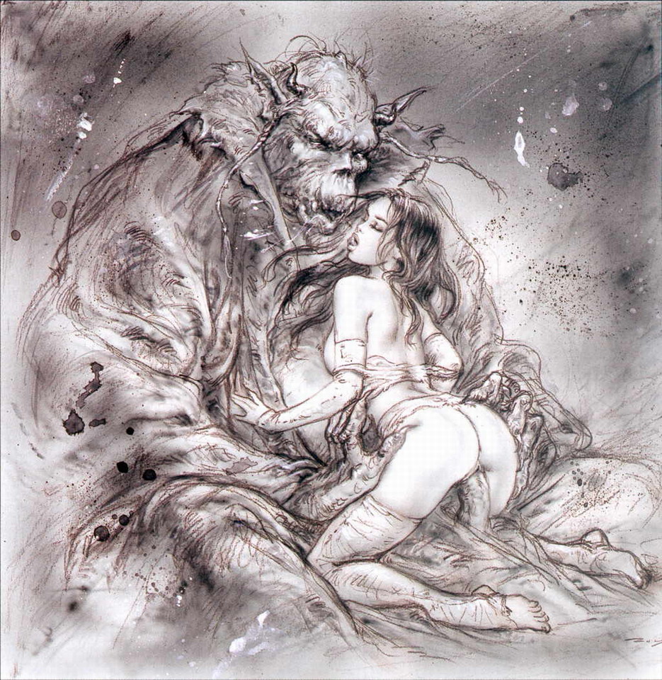 1girls, 1monster, ass, bare shoulders, barefoot, black and white, breasts, consensual, cowgirl position, erection, eyes closed, female, female penetrated, fit, fit female, human, light skin, light-skinned female, long hair, looking pleasured, love, luis royo, male, male/female, monochrome, monster, monster on female, monster penetrating, ogre, open mouth, penetration, penis, pleasure face, pussy, ripped clothes, ripped clothing, sex, sideboob, size difference, sketch, skimpy, skimpy clothes, slim waist, submissive female, the blue prince, tongue, tongue out, torn clothes, torn clothing, vaginal, vaginal penetration, vaginal sex