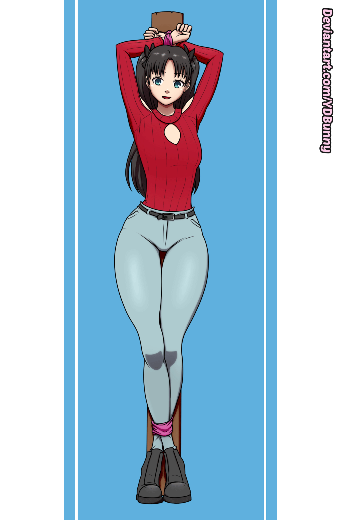 animated, blush, breast expansion, breast growth, breast growth (enlargement), breasts, bursting breasts, clothes, clothing, fate (series), fate/stay night, female, fully clothed, hyper breasts, tagme, thick thighs, thigh gap, tohsaka rin, torn shirt, wide hips, ydbunny