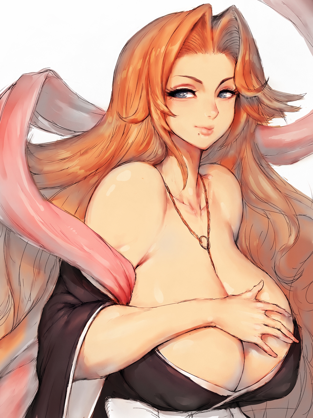 1girls, bleach, breasts, cleavage, female, female only, fumio (rsqkr), huge breasts, looking at viewer, matsumoto rangiku, solo