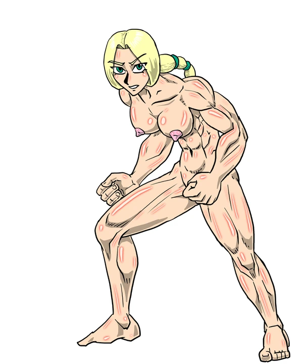 allesey blonde_hair female_warrior green_eyes manga muscular_female nipples nude_female original_character