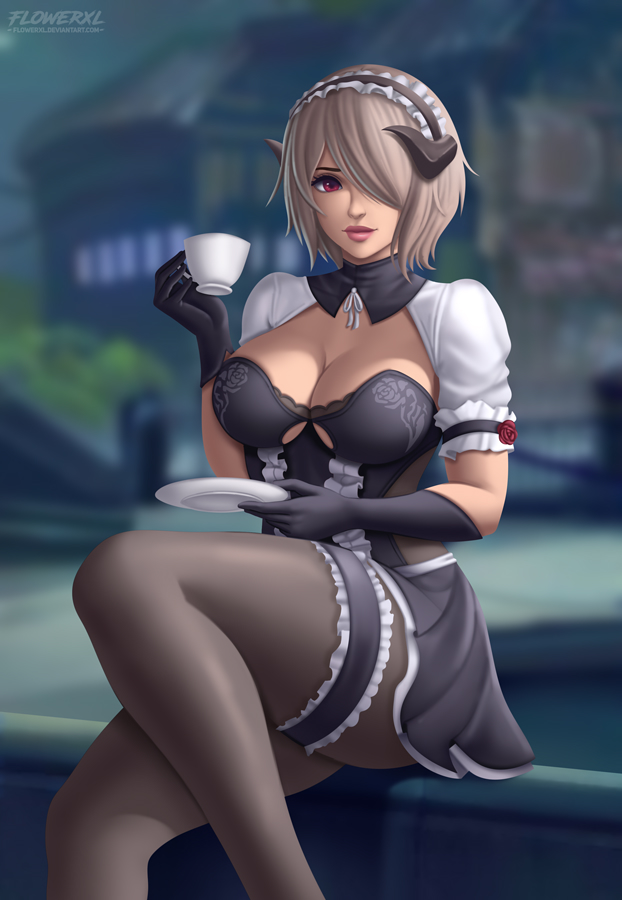 1girls, big breasts, breasts, cleavage, female, female only, flowerxl, honkai (series), large breasts, looking at viewer, rita rossweisse, solo, thighhighs