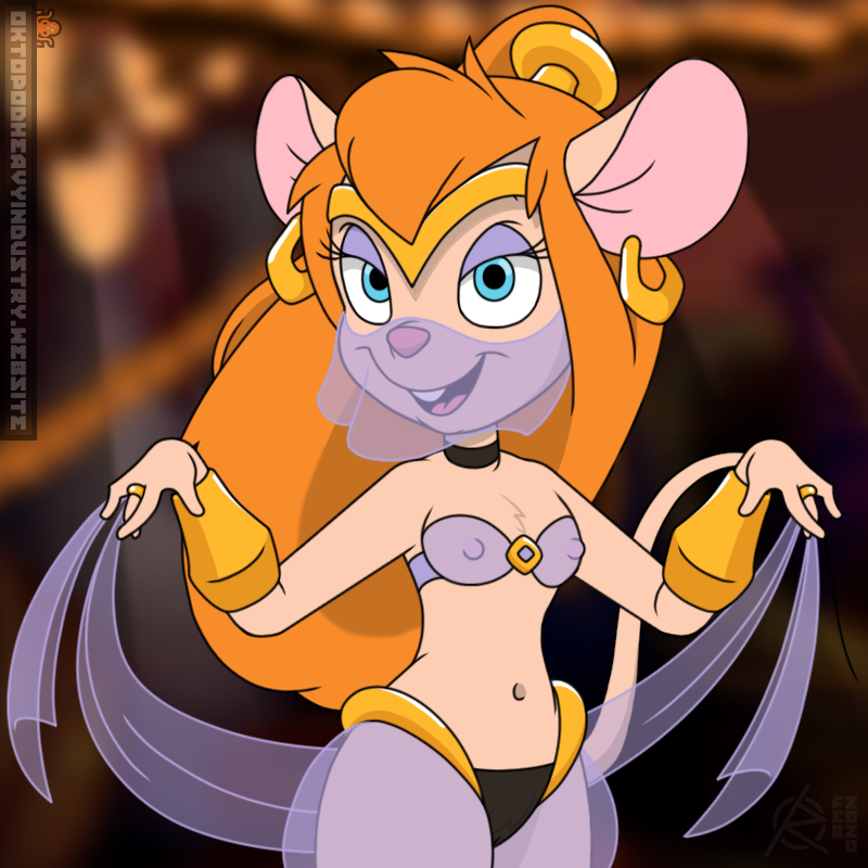 2019 alternate_costume alternate_hairstyle alternate_outfit anthro arms artist_logo artist_signature background bare_midriff bare_shoulders bedroom_eyes belly belly_dancer blurry_background breast_focus breasts chip_'n_dale_rescue_rangers choker color colored dancing detailed_background digital_media_(artwork) disney earrings eyeshadow female female_focus female_only gadget_hackwrench gold_rings harem_girl harem_outfit harem_pants hips long_hair midriff mouse mouse_ears mouse_girl mouse_humanoid mouse_tail mouth navel nipples open_mouth orange_hair partially_visible_vulva ponytail ragnar_oktopod rodent rodent_humanoid scarf seductive see-through see-through_clothing shantae_(cosplay) shoulders signature skimpy skimpy_armor skimpy_clothes small_breasts smile solo solo_female solo_focus teasing text url