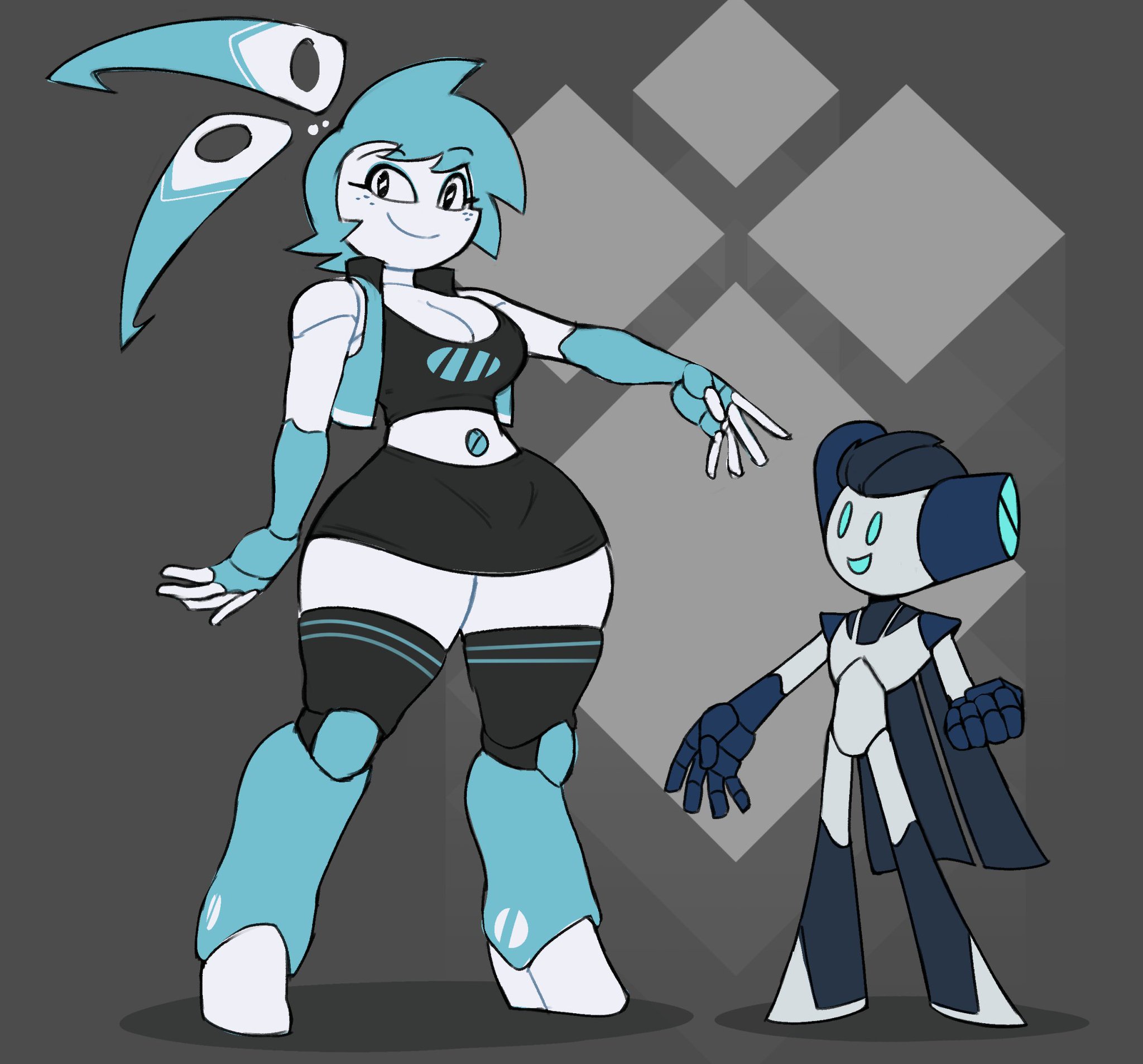 1boy, 1boy1girl, 1girls, android, android girl, ass, big ass, big breasts, bigger female, breasts, bust, busty, cartoon network, chest, crossover, curvaceous, curvy, curvy figure, dakkii, digital media (artwork), female, gynoid, height difference, hips, hourglass figure, huge ass, huge breasts, humanoid, jenny wakeman, large ass, large breasts, larger female, layziidakkii, legs, light skin, light-skinned female, male, male/female, mature, mature female, metallic body, my life as a teenage robot, nickelodeon, robot, robot boy, robot girl, robot humanoid, robotboy, robotboy (character), sequence zero, shorter male, size difference, smaller male, straight, tall, taller female, thick hips, thick legs, thick thighs, thighs, voluptuous, voluptuous female, waist, white body, white skin, white-skinned female, wholesome, wide hips, xj-9