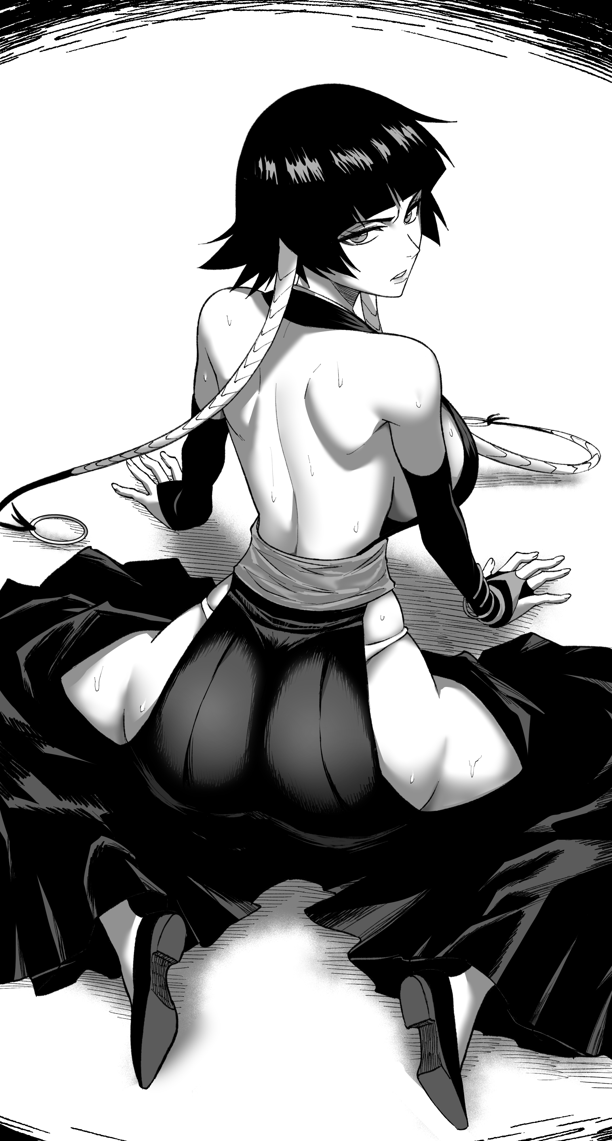 1girls, alternate breast size, ass, big ass, big breasts, bleach, breasts, female, female only, huge ass, large ass, large breasts, monochrome, nesz, soifon, sui-feng