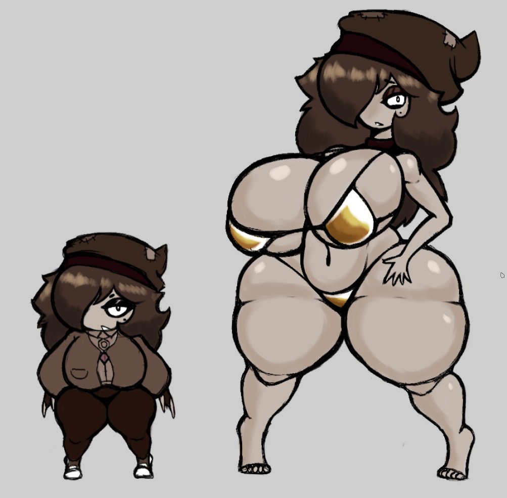 1girls, beauty mark, big breasts, big thighs, bikini, breast press, breast squeeze, breasts, breasts bigger than head, brown clothing, brown pants, brown theme, character request, chibi, curvaceous, curvaceous female, curvaceous figure, curvy, curvy body, curvy female, curvy figure, curvy hips, female, female focus, female only, friday night funkin, friday night funkin mod, front view, gatofashado, golden bikini, golden bikini top, hair covering eye, height difference, huge thighs, large breasts, large thighs, larger female, long hair, mole (marking), mole under eye, neetblue, shorter female, size difference, sky (friday night funkin), skyblue, skyverse, smaller female, solo, solo female, standing, thighs, voluptuous, voluptuous body, voluptuous breasts, voluptuous female