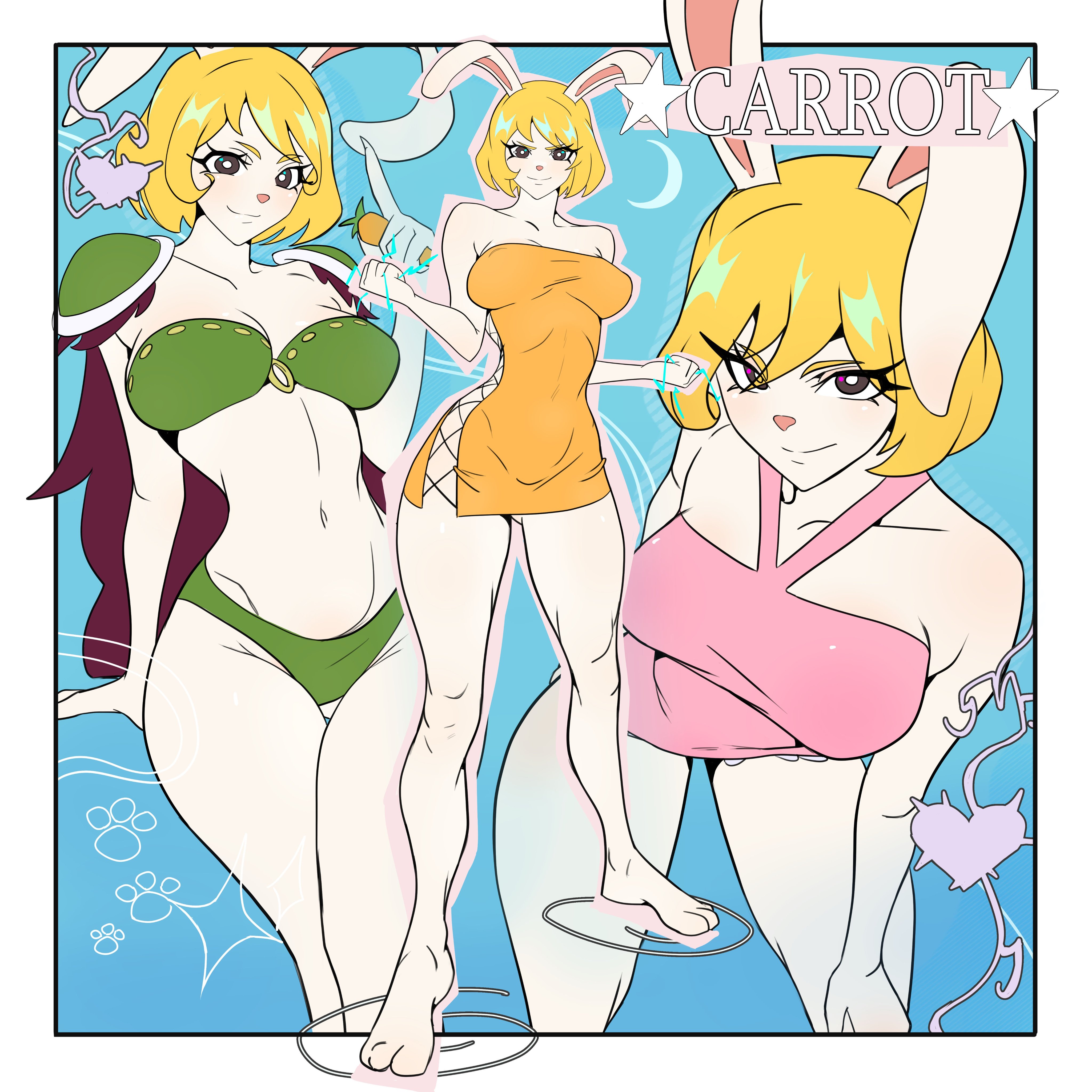 1girls, anthro, anthropomorphic rabbit, beast pirates (cosplay), blonde hair, blonde-haired female, bunny girl, carrot, carrot (one piece), dress, female, female only, furry, kritukri, multiple outfits, multiple poses, one piece, rabbit girl, short hair, solo, white fur, yellow hair