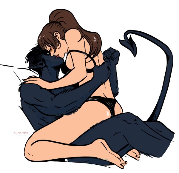 1boy 1girls blue_fur bra female foreplay kitty_pryde kurt_wagner male marvel marvel_comics nightcrawler panties punkrotta romantic romantic_couple shadowcat suggestive tail underwear x-men