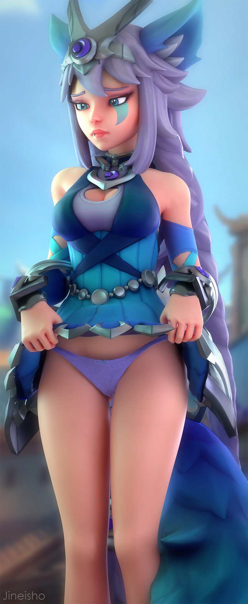 1girls 3d animal_ears animal_tail female female_only goddess io_(paladins) jineisho paladins panties solo