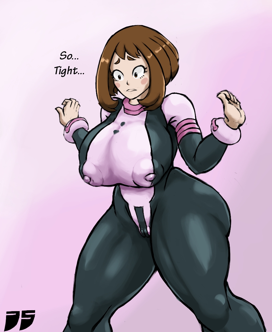 1girls big_ass big_breasts bodysuit d5 difivez female_human hero_outfit_(mha) huge_breasts human light-skinned_female my_hero_academia nipple_bulge ochako_uraraka ochako_uraraka_(hero_outfit) superhero_costume superheroine thick_thighs