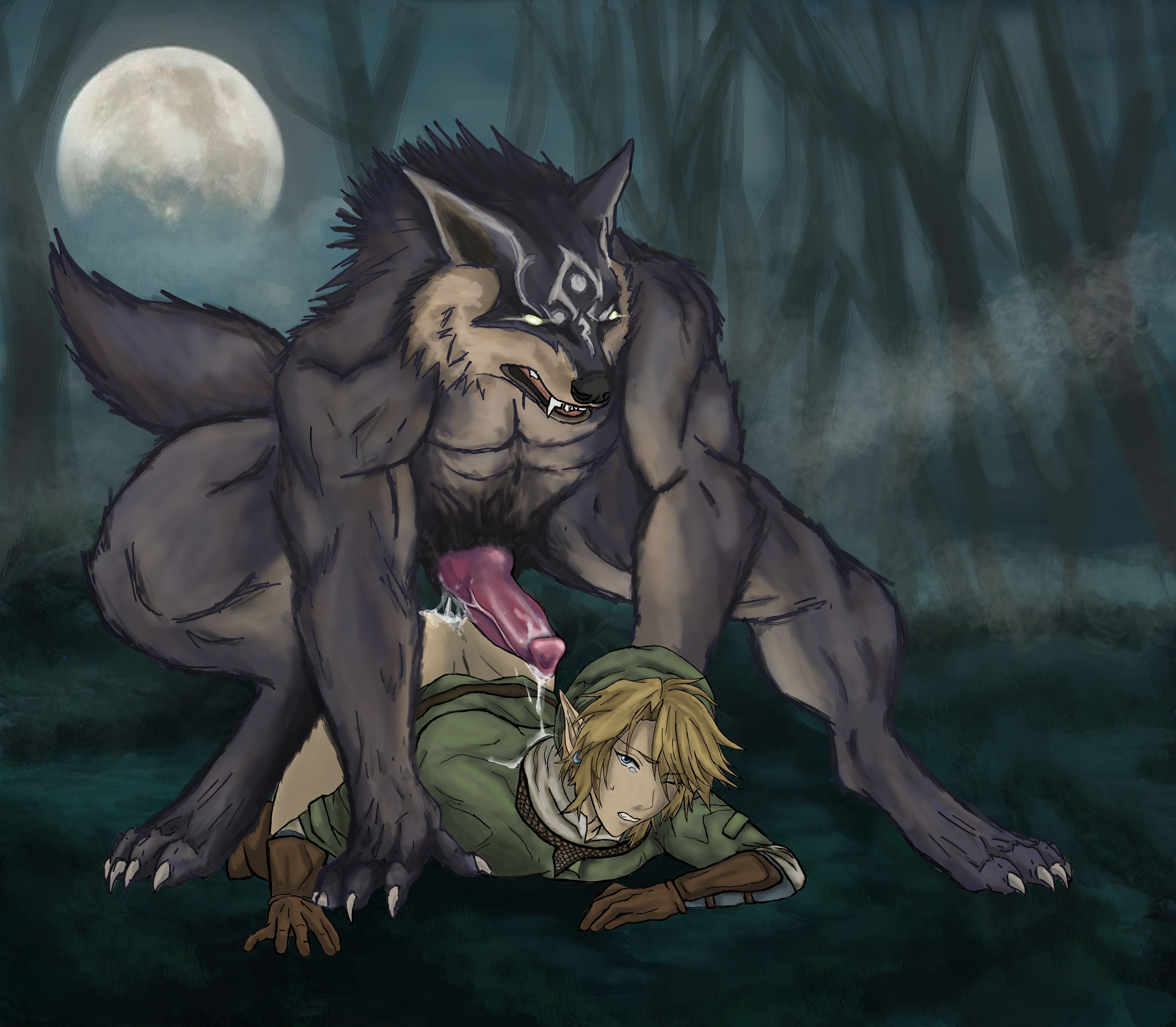 ass, bara, blonde hair, canine, clothed sex, clothes, clothing, cum, cum dripping, cum in ass, cum inside, cum on body, cumshot, dog ears, dog tail, doggy style, full moon, fur, furry, gay, glowing eyes, horror, knot, knotting, link, link (twilight princess), male, male only, male penetrating, male/male, night, outdoors, penis, red penis, selfcest, tears, the legend of zelda, twilight princess, twink, uchihamindfreak, uncensored, werewolf, wolf, wolf link, woods, yaoi