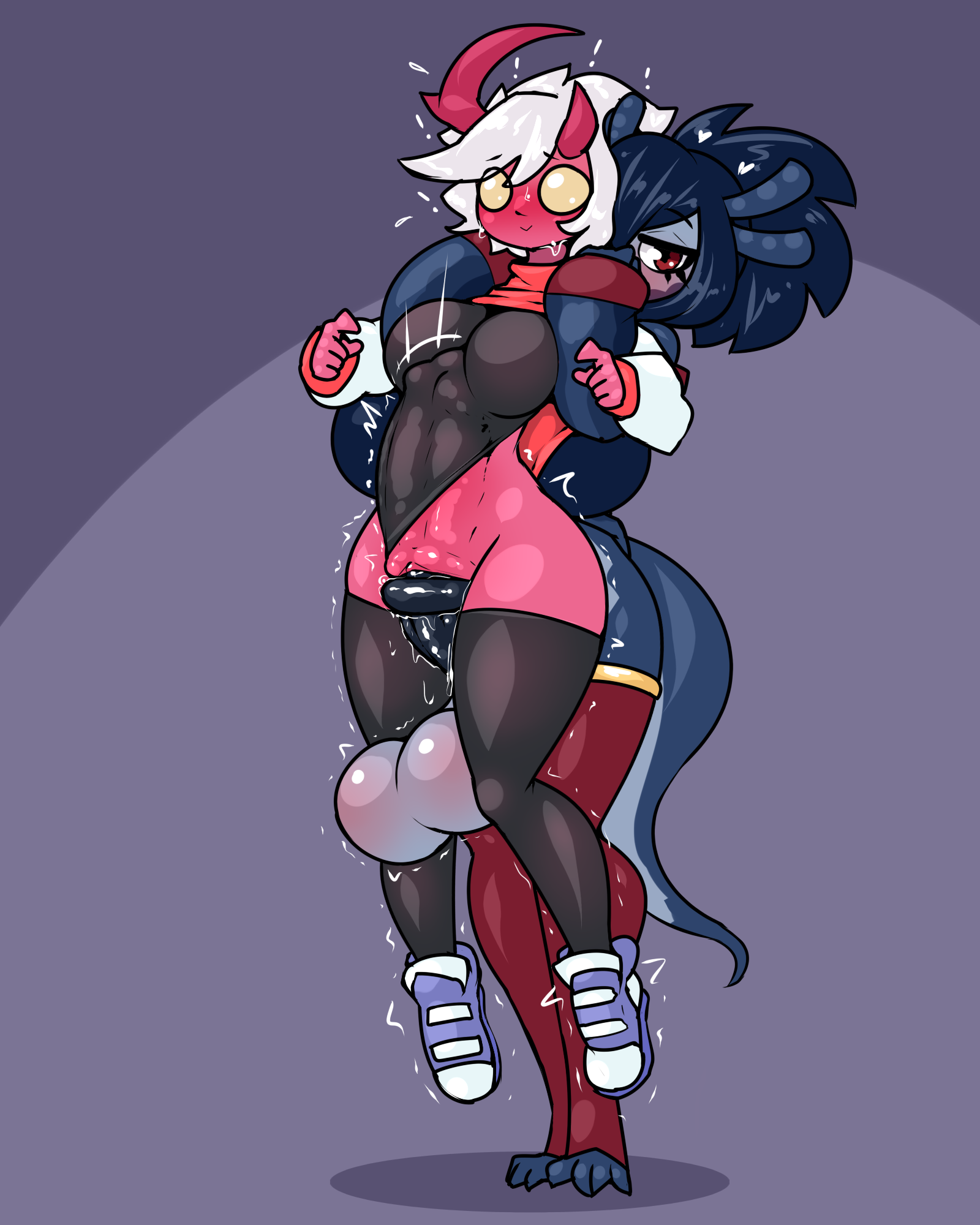 1futa, 1girls, 2d, 2d artwork, animal genitalia, anthro, balls, big breasts, big penis, breasts, cleavage, clothed sex, dangling legs, dickgirl, erection, fat cock, female, furry, futa on female, futanari, horsecock, huge cock, intersex, large breasts, lifted by penis, limebreaker, mahira (limebreaker), melty (elridalm), original, penis, penis shaped bulge, pussy, sex, stomach bulge, suspended on penis, testicles, thick thighs, tight clothing