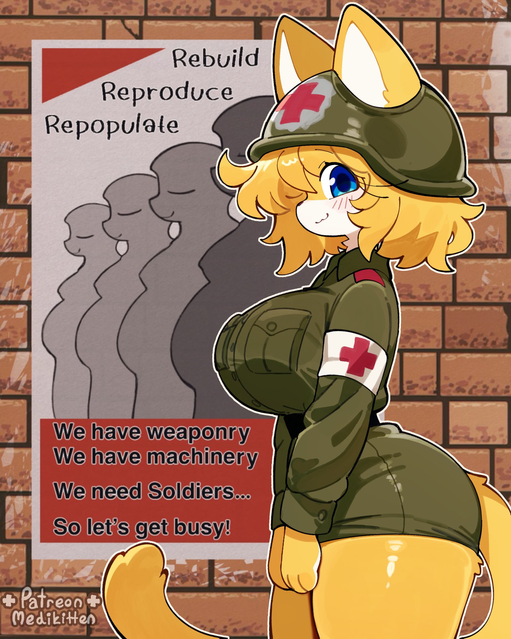 1girls, 2026, anthro, female, female only, furry, furry female, furry only, katie (medikitten), medikitten, perfect thighs, soldier, tagme, tasticstarlight