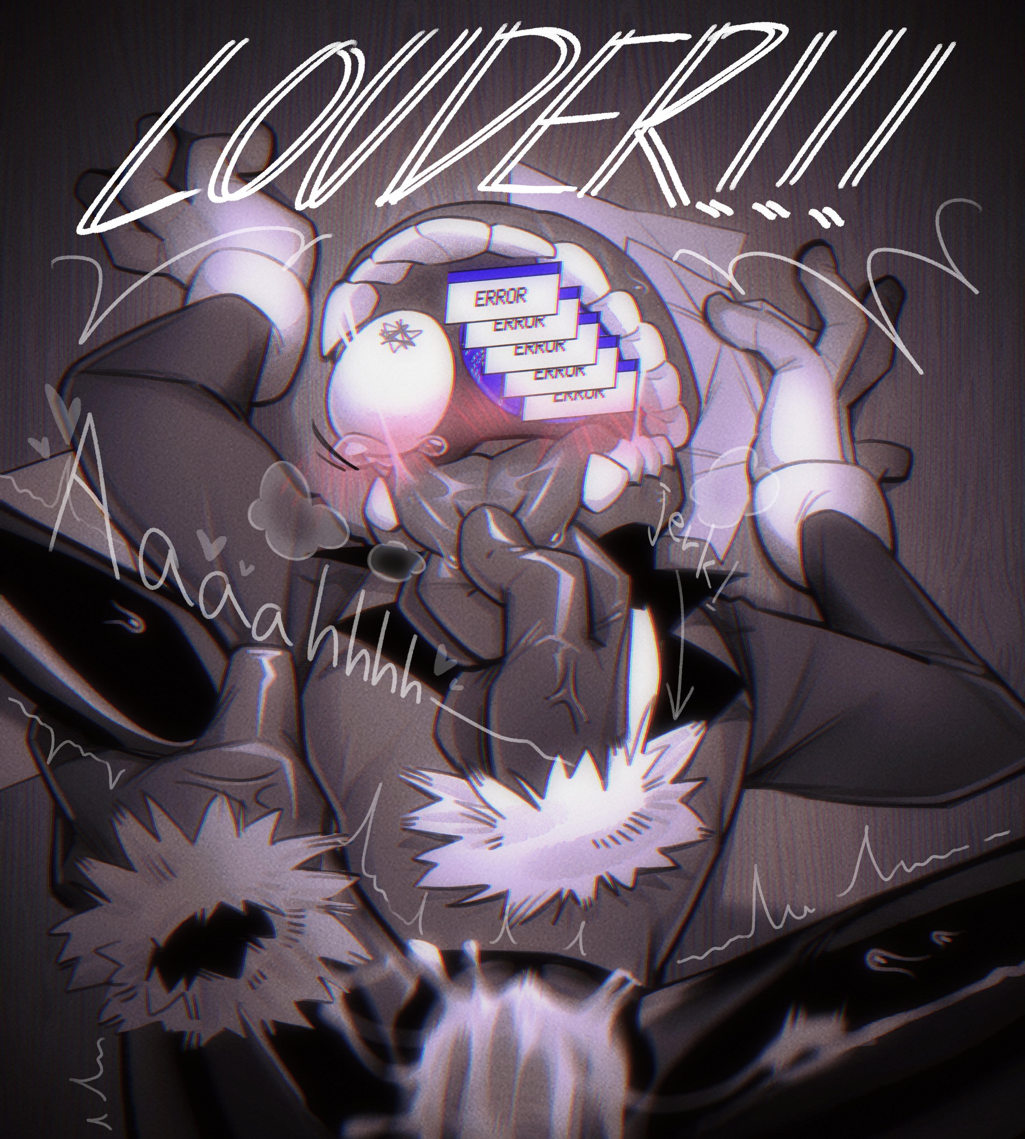 2boys, ahegao, begging, belly bulge, big penis, blush, caine (the amazing digital circus), clothed sex, coach dictatorer (the amazing digital circus), cum in pussy, cumming, cumming while penetrating, cuntboy, cuntboy/male, desk, english text, error message, fucked senseless, glitch productions, glitching, heels, holding leg, holding tongue, huge cock, kinger (the amazing digital circus), latex, latex legwear, mating press, moaning, mouth hold, mouth open, muscular male, pressed against, rough sex, shaking, size difference, spread legs, sweat, tears, the amazing digital circus, tongue, tongue out, vaginal penetration, veins, veiny penis