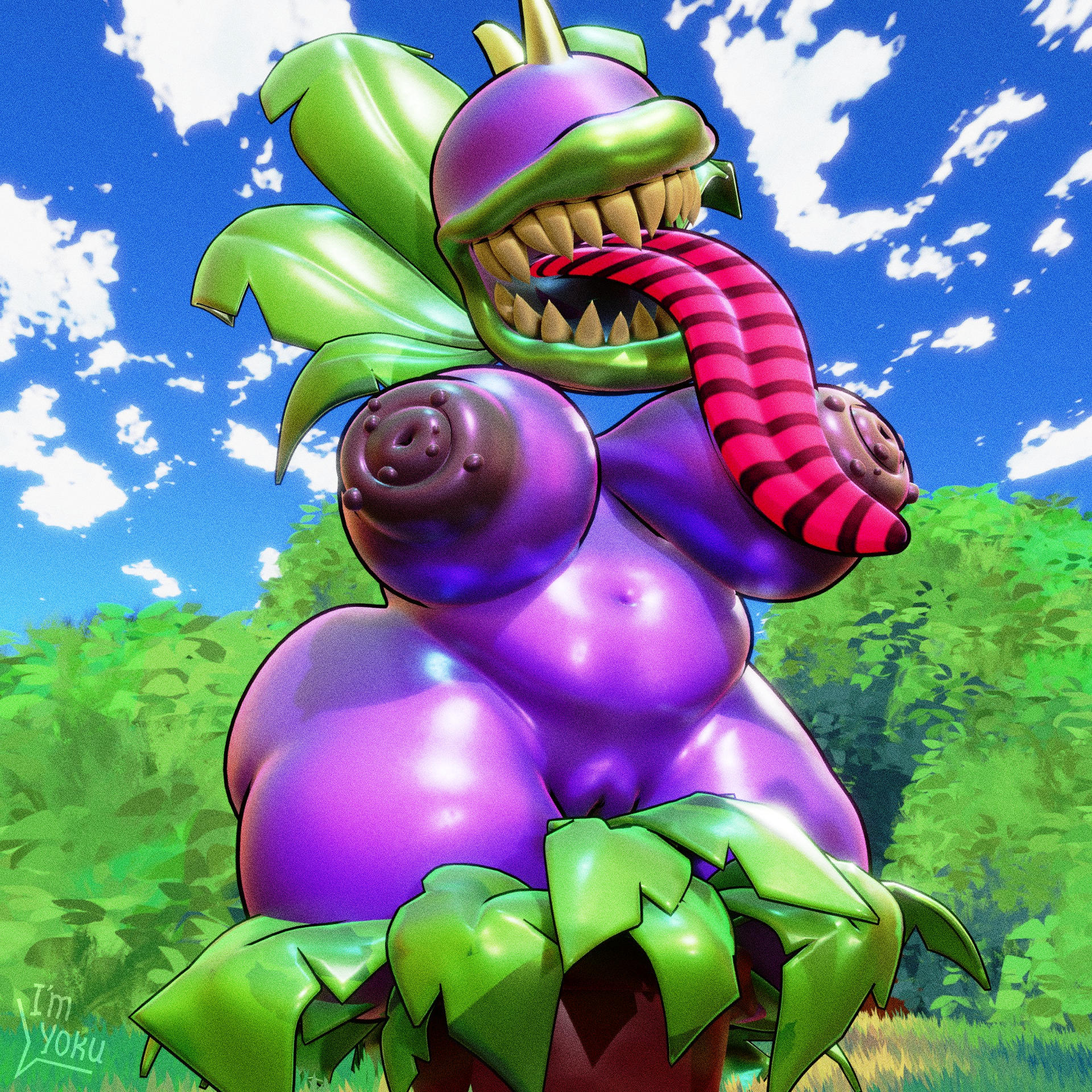 , 3d, 3d (artwork), anthro, anthrofied, ass, big breasts, breasts, chomper (pvz), electronic arts, female, flora fauna, plant, plant humanoid, plantie, plants vs zombies, plants vs. zombies, popcap games, video game character, video games, yoku (artist)