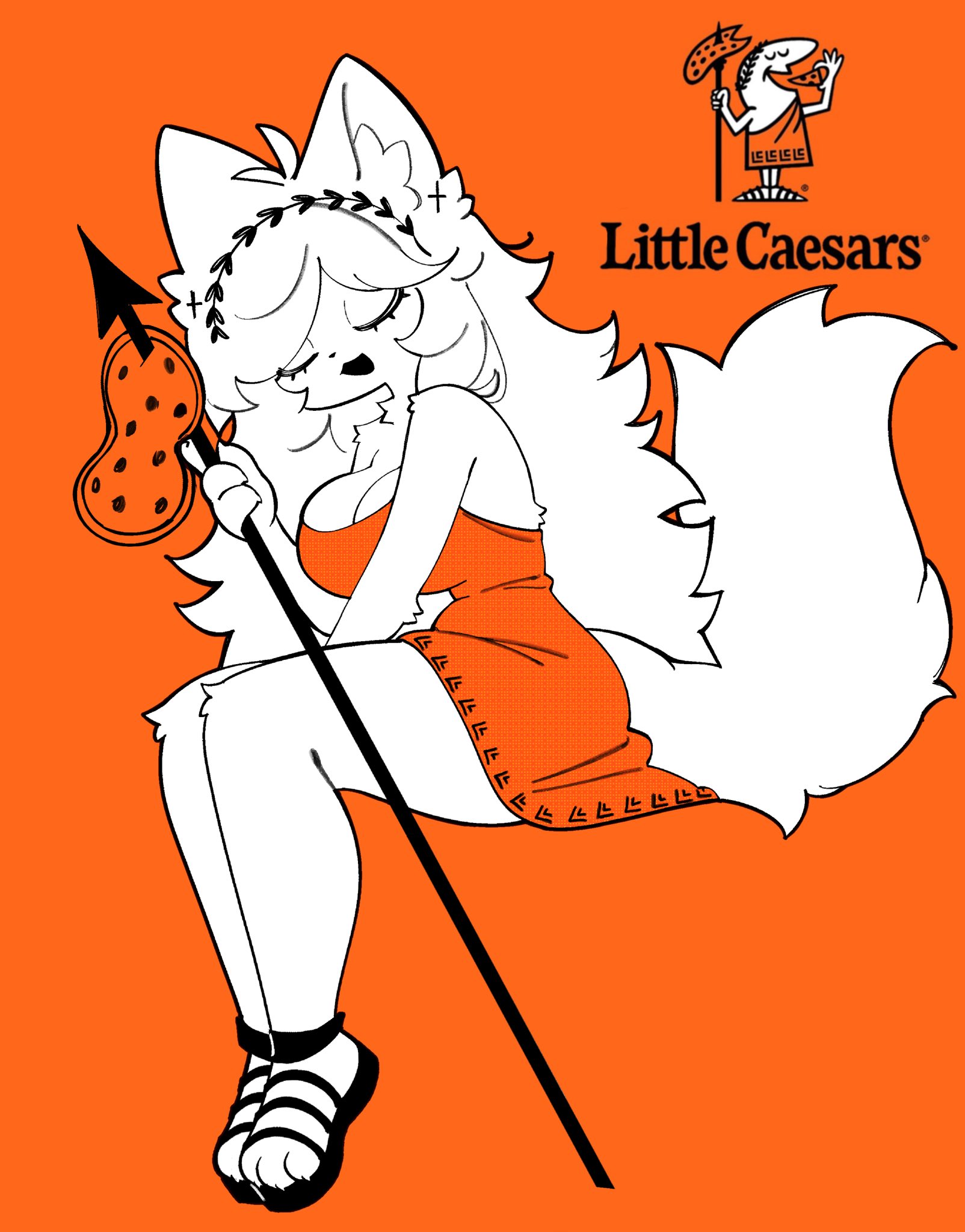 1girls, 2026, anthro, clothed, clothing, female, female only, food, furry, furry female, furry only, little caesars, medikitten, pizza, tagme