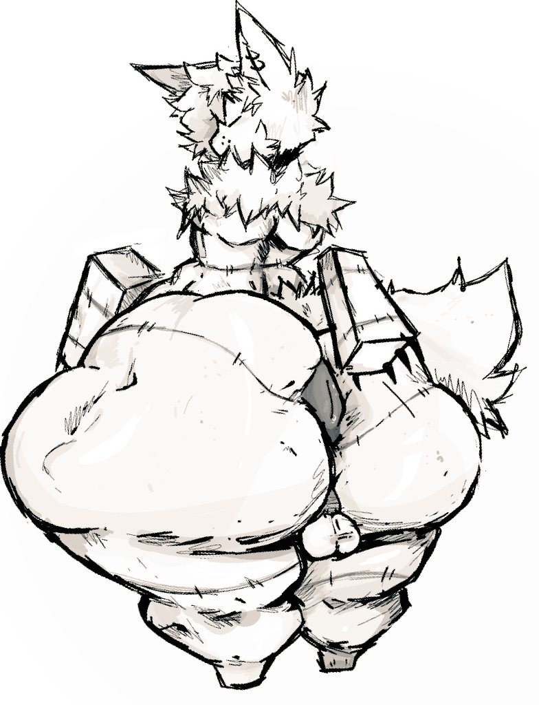 1boy, ass, ass focus, asshole, balls, black and white, blocky body, donut anus, fat ass, femboy, furry, huge ass, massive ass, plushie, roblox, robloxian, tagme, thick thighs, wsvshsj