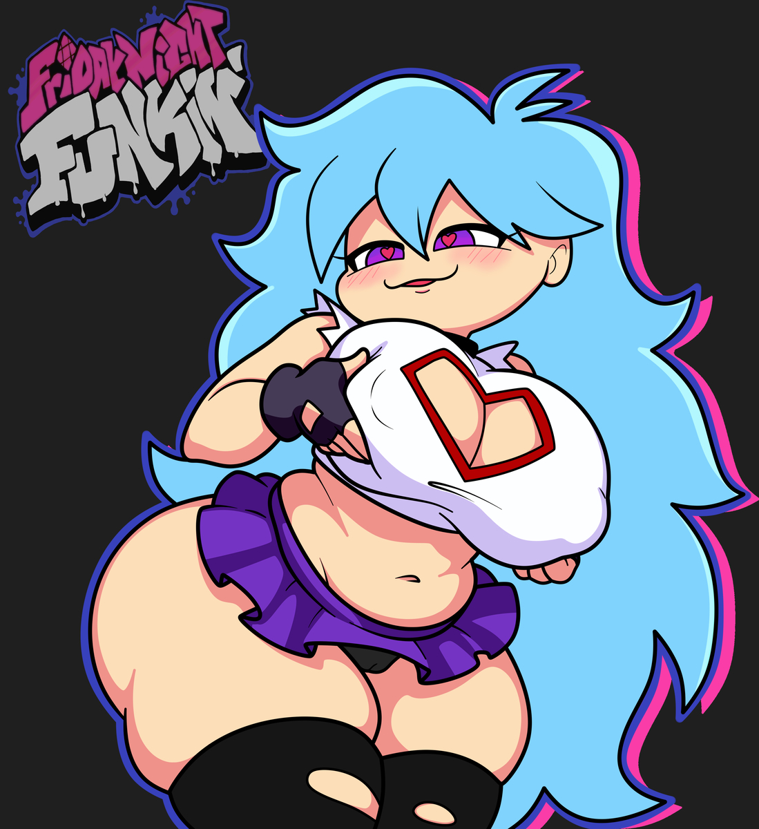 1female, 1girl, 1girls, black thong, black underwear, blue hair, blue hair female, blush, chubby, chubby female, color, colored, erect nipples, erect nipples under clothes, female, female focus, female only, friday night funkin, friday night funkin mod, grabbing own breast, grabbing own breasts, heart-shaped pupils, moltarhailk223, nipples, purple eyes, skyblue, skyblue (friday night funkin), skyverse, tagme, thick, thick female, thighhighs, thighs, thong panties, torn thighhighs