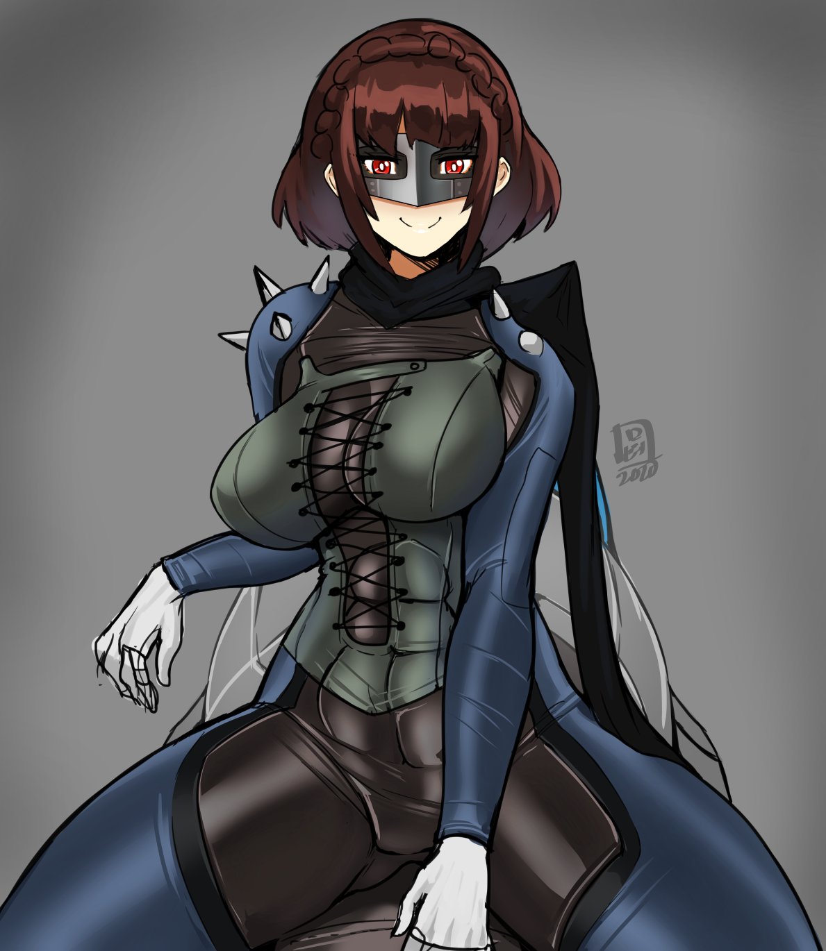 1girls, big breasts, breasts, cleavage, female, female only, gaikiken, large breasts, looking at viewer, makoto niijima, makoto niijima (queen), persona, persona 5, phantom thief suit, solo, thick thighs, wide hips