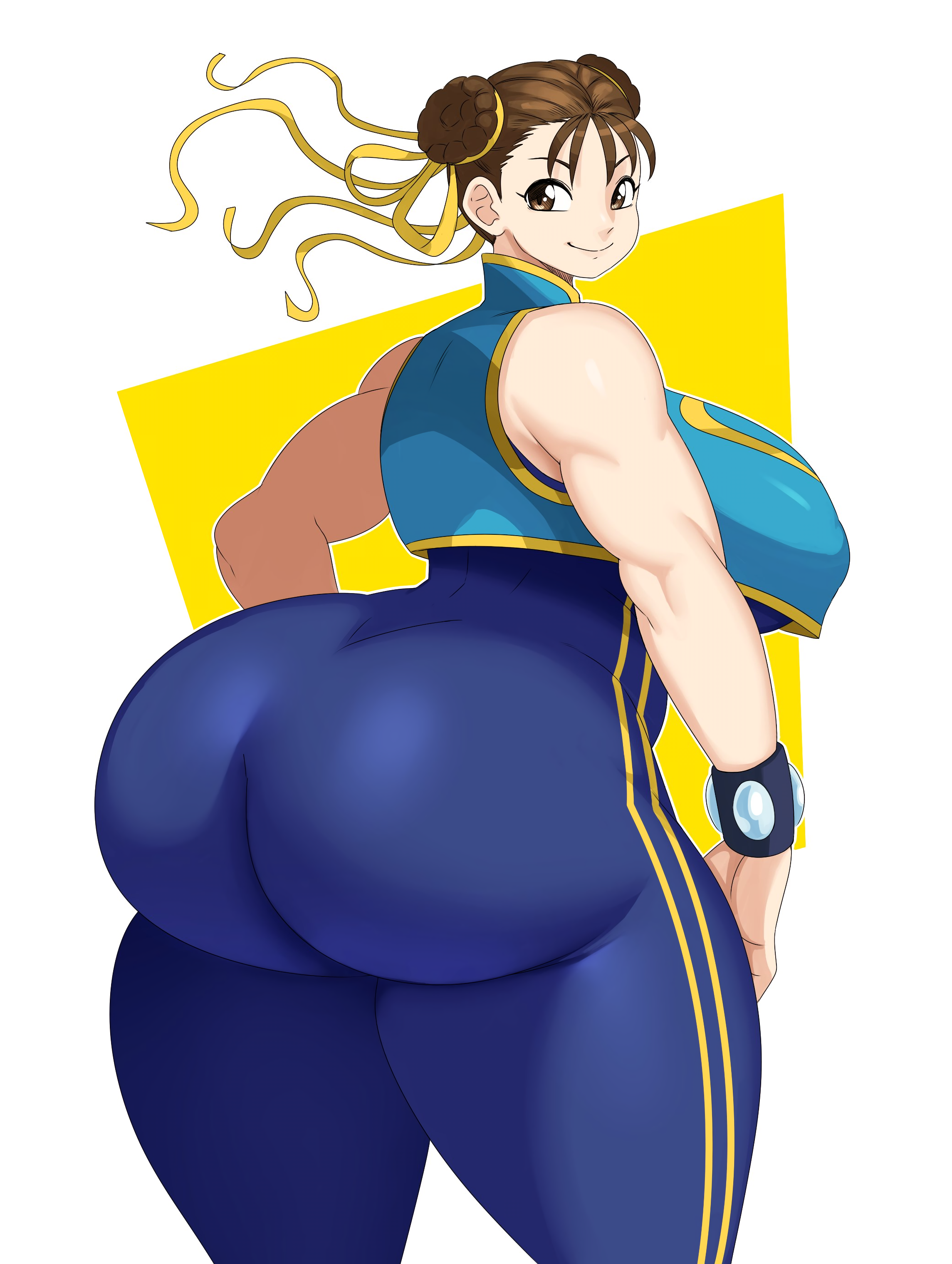 1girls, ass, big ass, big breasts, bottom heavy, breasts, chun-li, chun-li (street fighter alpha), double bun, female, female only, huge ass, huge breasts, large breasts, looking at viewer, looking back, smile, solo, sssonic2, street fighter, street fighter alpha, voluptuous