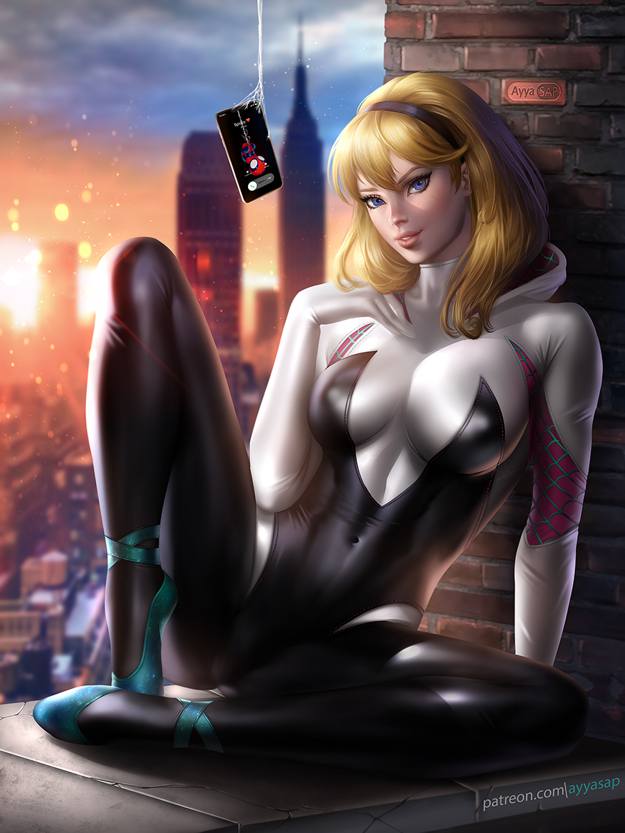 ayyasap, cameltoe, female, gwen stacy, hairband, marvel, marvel comics, pussy, spider-gwen, spider-man (series), tight clothing