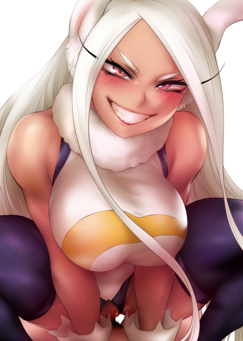 1boy 1girls animal_ears armpits aroused athletic_female big_breasts bodysuit breasts bunny_ears censored cleavage clothed_female_nude_male clothed_sex cowgirl_position dark-skinned_female dark_skin excited eye_contact eyelashes female female_on_top grin half-closed_eyes hero_outfit_(mha) interracial kemonomimi large_breasts leotard light-skinned_male light_skin looking_at_viewer male male_pov mature_female miruko my_hero_academia penetration penis pov pubic_hair pussy rabbit_humanoid riding rumi_usagiyama sex shpo smile spread_legs straight straight_sex stripes superheroine teeth thick_thighs thighhighs torn_clothes torn_leotard unseen_male_face vaginal_penetration vaginal_sex white_gloves wide_hips