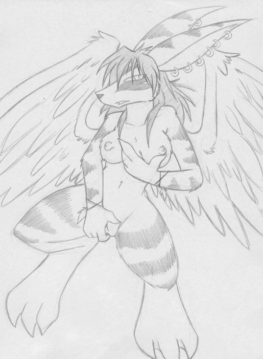 anthro big_breasts breasts bushidochu demon feather female fingering flying fur furry masturbation navel nipples nude piercing pussy sakido_elexion sketch slightly_damned solo spread_legs stripes tail webcomic wings