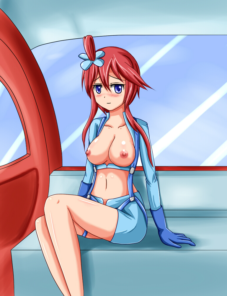 aveve blush breasts female female_only game_freak human human_only huuro_(pokemon) large_breasts nintendo nipples pokemon pokemon_bw red_hair skyla_(pokemon) smile solo