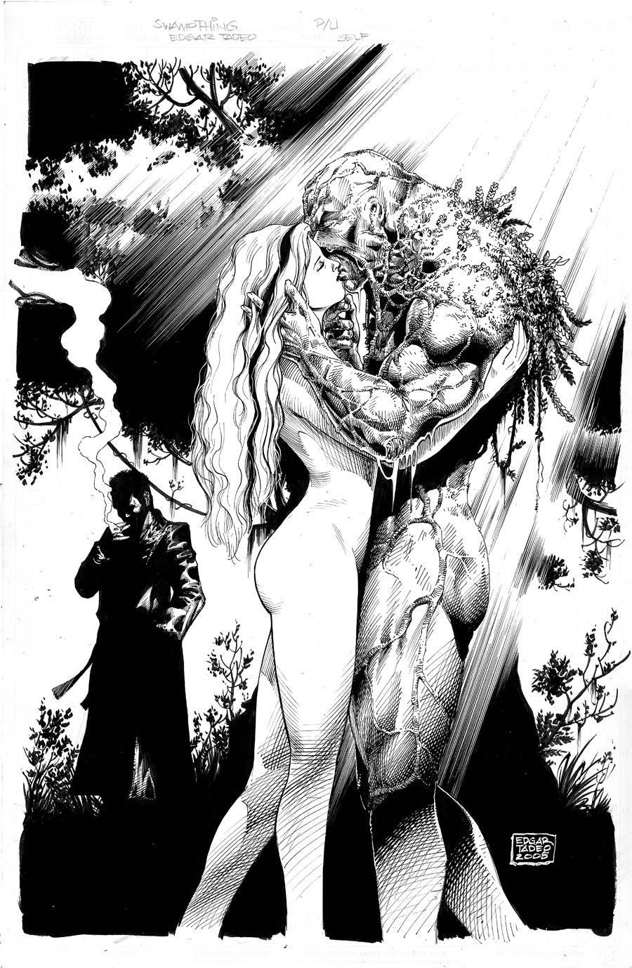 2008 abby_arcane abby_holland black_and_white dc duo_focus edgar_tadeo female hellblazer human john_constantine kissing male muscular nude side_view standing straight swamp_thing tagme vertigo_comics wavy_hair