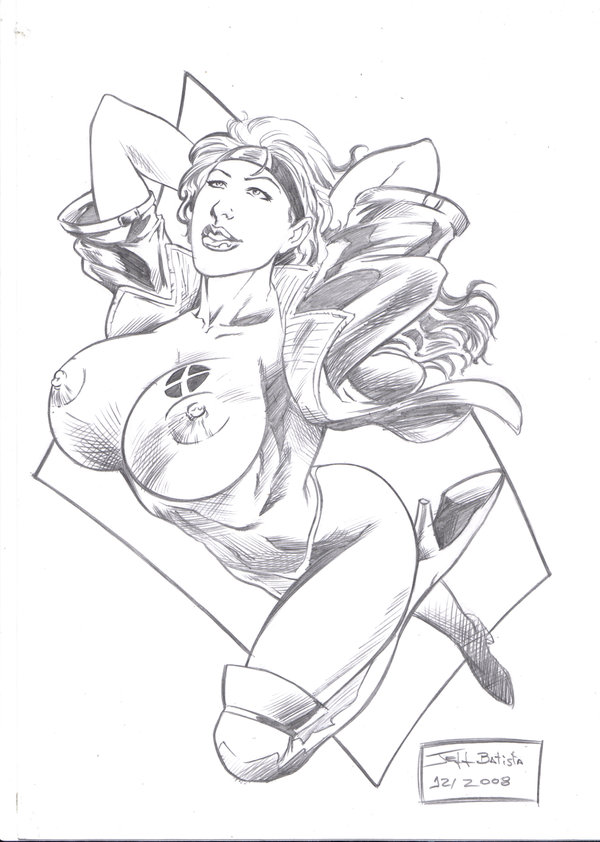 1girls 2008 female female_only headband jeff_batista marvel monochrome nipples rogue_(x-men) solo straight_hair tagme x-men