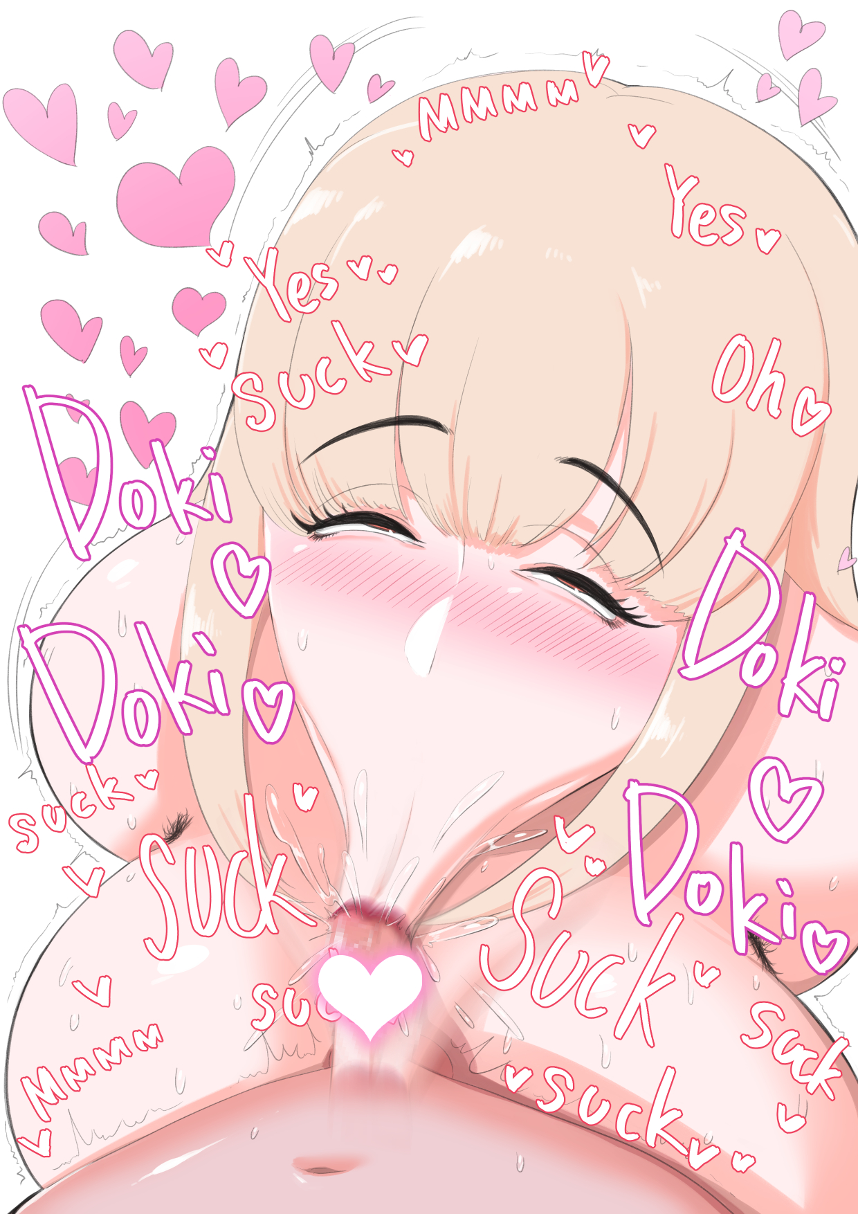 :>=, 1boy, 1girls, ahe gao, alternate version available, armpit hair, bare shoulders, big breasts, bimbo, blush, breasts, censored, drooling, english text, erection, eyelashes, fellatio, female, front view, gloves, half-closed eyes, heart, human, lipstick, makeup, male, mature, milf, oral, oral sex, original character, pose, posing, red lipstick, rolling eyes, saliva, shiny, shiny skin, short hair, sound effects, sweat, text, zxcv