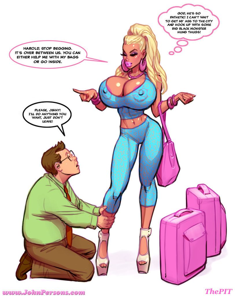 bag, bangle, barely contained, begging, belly button, bimbo, blonde, blonde hair, blue clothing, blue eyes, breasts, broken heart, brown eyebrows, cheating, cheating wife, cleavage, cleavage cutout, comic, coxville stories, cuckold, dark skin, dark-skinned male, dialogue, dominant female, earrings, ears, english text, eyelashes, fat male, female, femdom, hair up, handbag, harold summers, heels, high heels, hoop earrings, hourglass figure, huge breasts, humiliation, husband and wife, jenny summers, john persons, large breasts, leg hold, light skin, lipstick, long hair, looking down, male, milf, muscular, muscular female, navel, necklace, netorare, nipple bulge, nipple slip, open toe shoes, pink lips, pink lipstick, pink nails, platform heels, pointing, pose, purse, sfw, short pants, short shirt, speech bubble, story, submissive male, tanned skin, text, theofficialpit, thick lips, thought bubble, tied hair, tight clothing, url, watermark, white background