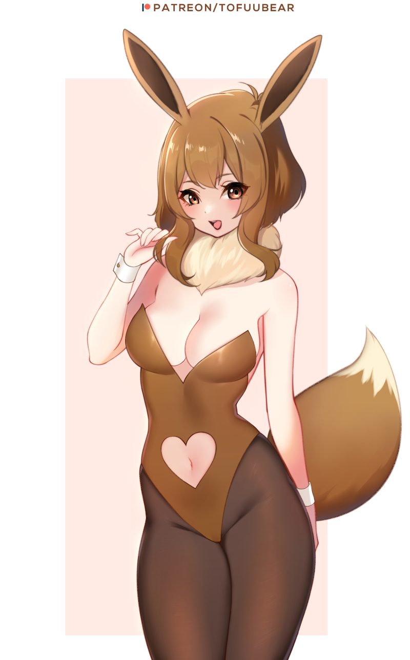 1girls, abs, anthro, anthrofied, armpits, belly, bodysuit, breasts, cutout, eevee, eye contact, female, female only, human, humanized, humanized pokemon, looking at viewer, navel, nintendo, original character, pantyhose, patreon, pokemon, pokemon (species), pokemon rgby, pose, solo, text, thick thighs, tofuubear, url, watermark, wide hips