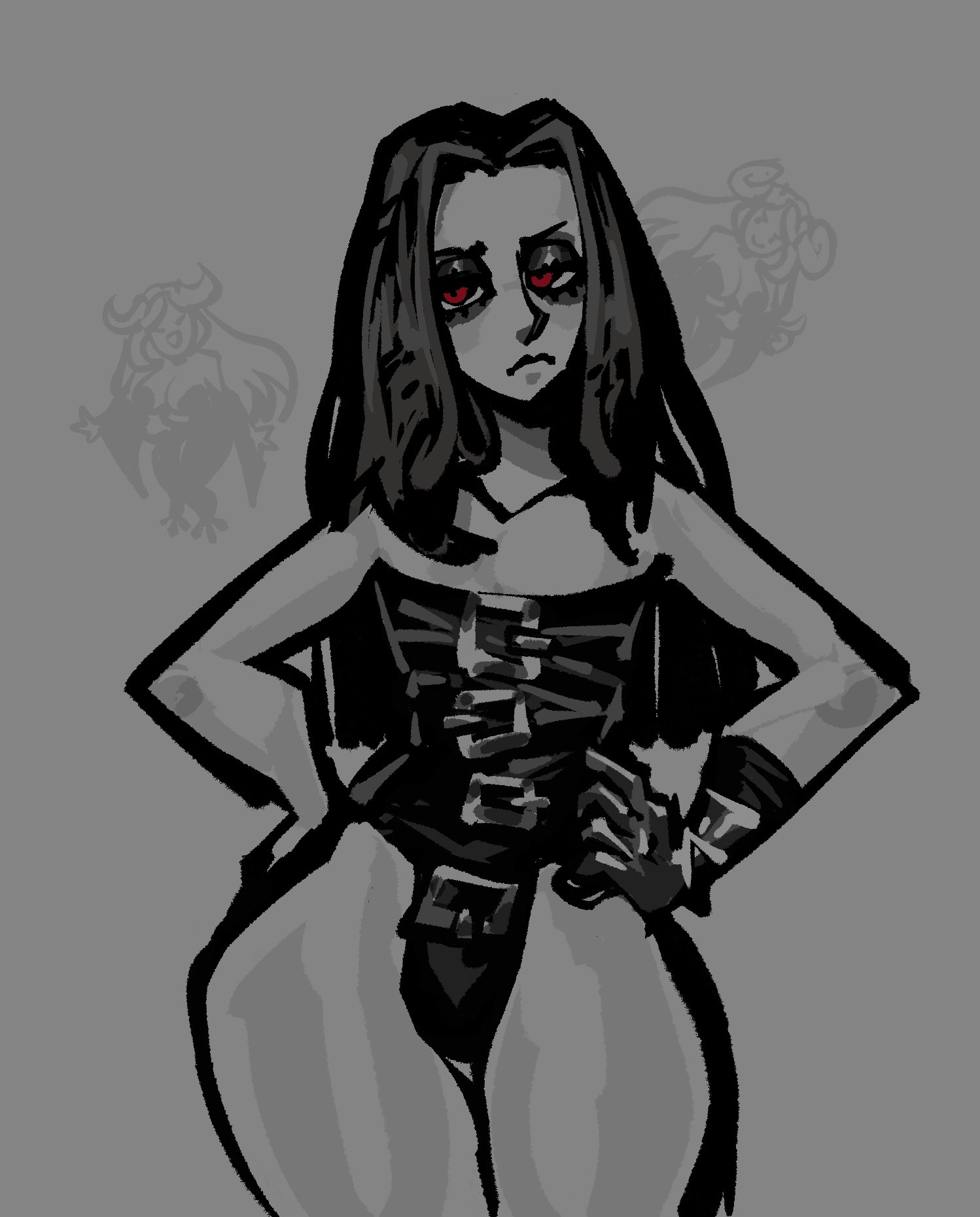 1boy, 2girls, arc system works, ass, big ass, big butt, demon, demon girl, female, femboy, guilty gear, guilty gear strive, hands on hips, jayclouserart, male, testament (guilty gear), thick thighs