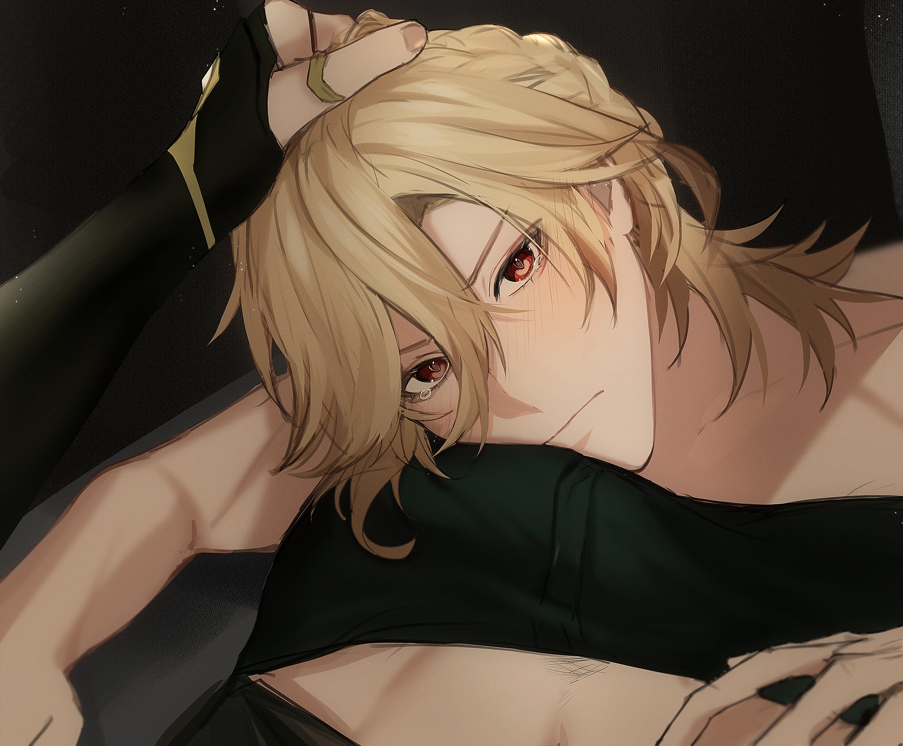 2boys, alhaitham (genshin impact), ass, big ass, blonde hair, bulge, bulge through clothing, clothed, cock, gay, genshin impact, hair grab, hard on, kaveh (genshin impact), large penis, male, male focus, male only, male/male, penis, penis bulge, red eyes, through clothes, twink, yaoi