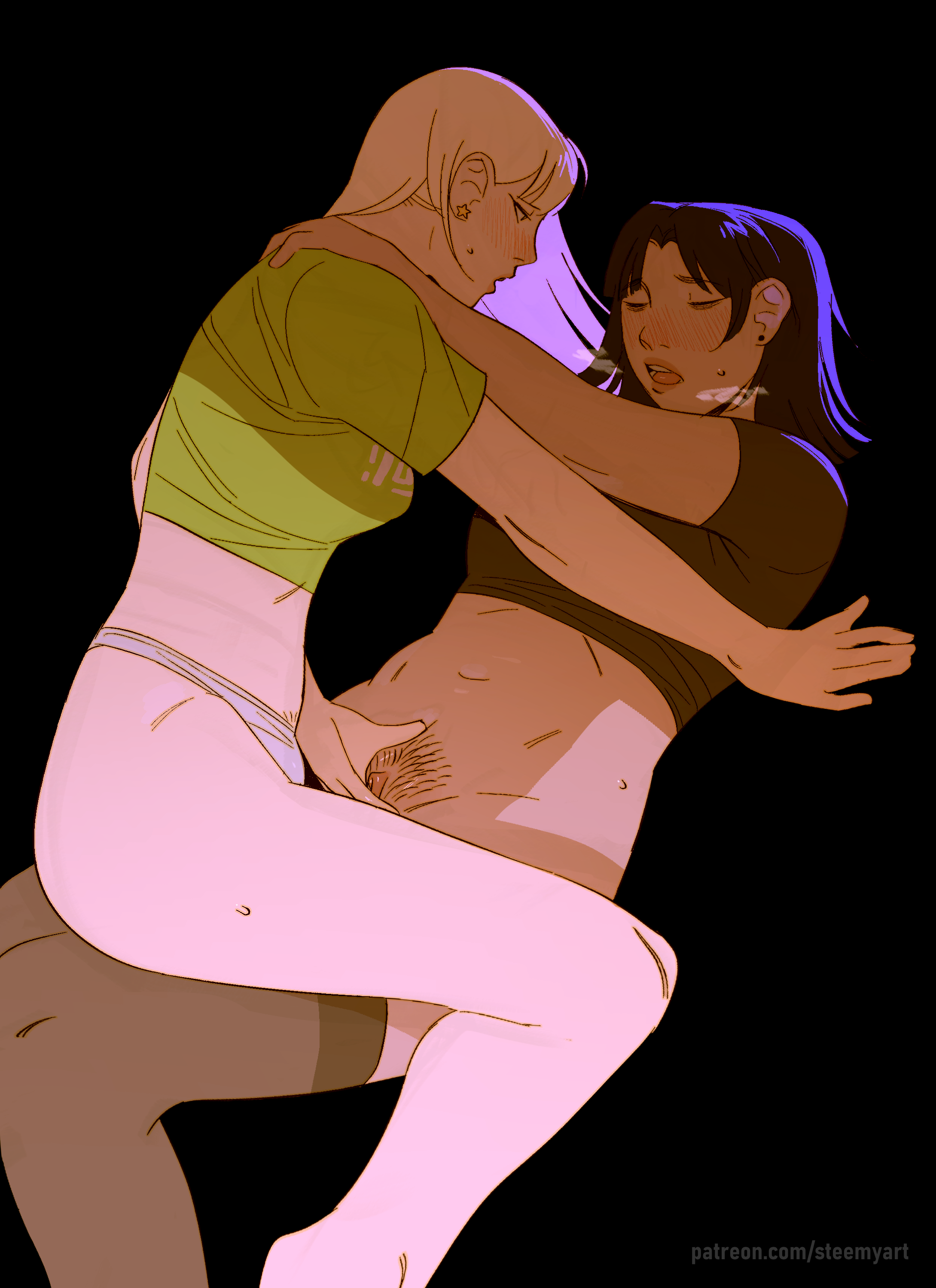 female, fingering, original character, pubic hair, pussy, steemyart, yuri
