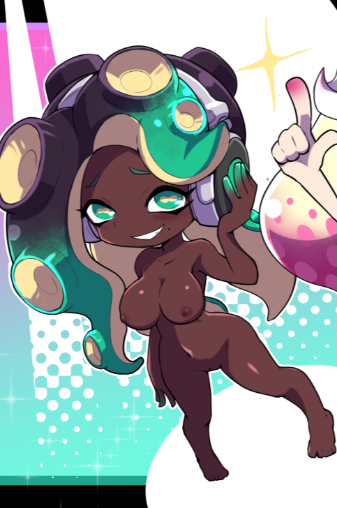 bikini completely_nude cropped_image dark-skinned_female dark_skin inkling inkling_girl large_breasts light-skinned_female light_skin marina_(splatoon) nintendo nipples nollety octoling octoling_girl off_the_hook_(splatoon) offscreen_character pearl_(splatoon) pussy source_request splatoon splatoon_2 tagme tentacle_hair third-party_edit