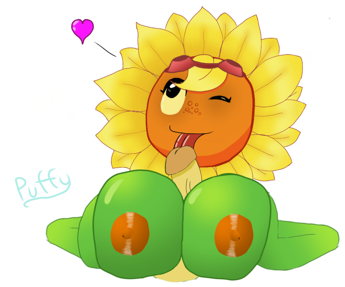 anthro, big breasts, breasts, female, flower, male, outercourse, paizuri, penis, penis lick, plantie, plants vs zombies, plants vs zombies: heroes, solar flare (pvz), sunflower, video games