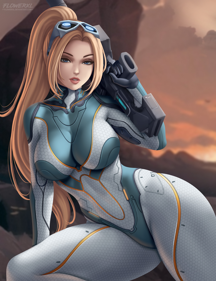1girls, big breasts, blonde hair, breasts, cleavage, female, female only, flowerxl, ghost (starcraft), large breasts, looking at viewer, nova (starcraft), signature, solo, solo female, starcraft, terran, text, thick thighs, wide hips