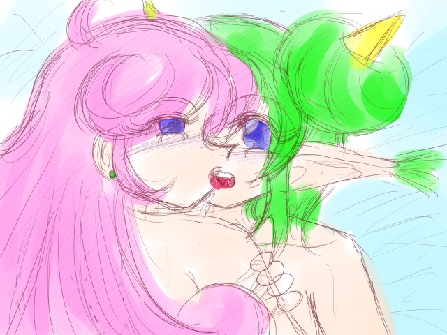 female_only green_hair lidelle_(puyo_puyo) pink_hair puyo_puyo puyo_puyo_fever raffina_(puyo_puyo) sega yuri