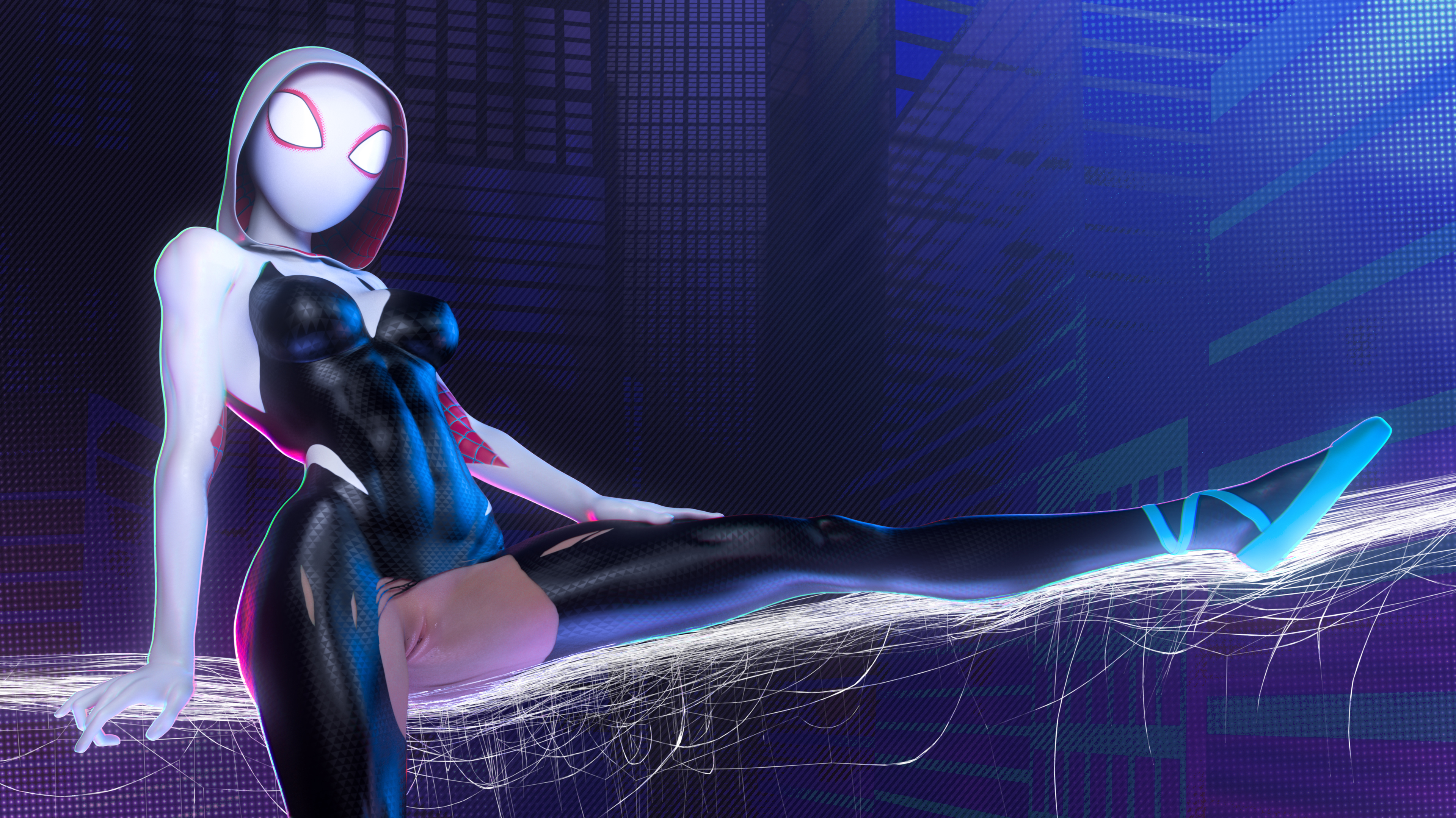 1girls, 3d, abs, athletic, bodysuit, breasts, busty, clitoral hood, clitoris, crotchless, female, female focus, female only, fit, fit female, full body, guiltyk, gwen stacy, gwen stacy (spider-verse), hood, hoodie, hourglass figure, marvel, marvel comics, mask, masked, masked female, medium breasts, muscles, muscular, muscular female, muscular thighs, pussy, ripped bodysuit, shaved pussy, skin tight, spider web, spider-gwen, spider-man (series), spider-man: into the spider-verse, tagme, thick thighs, torn bodysuit, vagina, wet pussy, wide hips