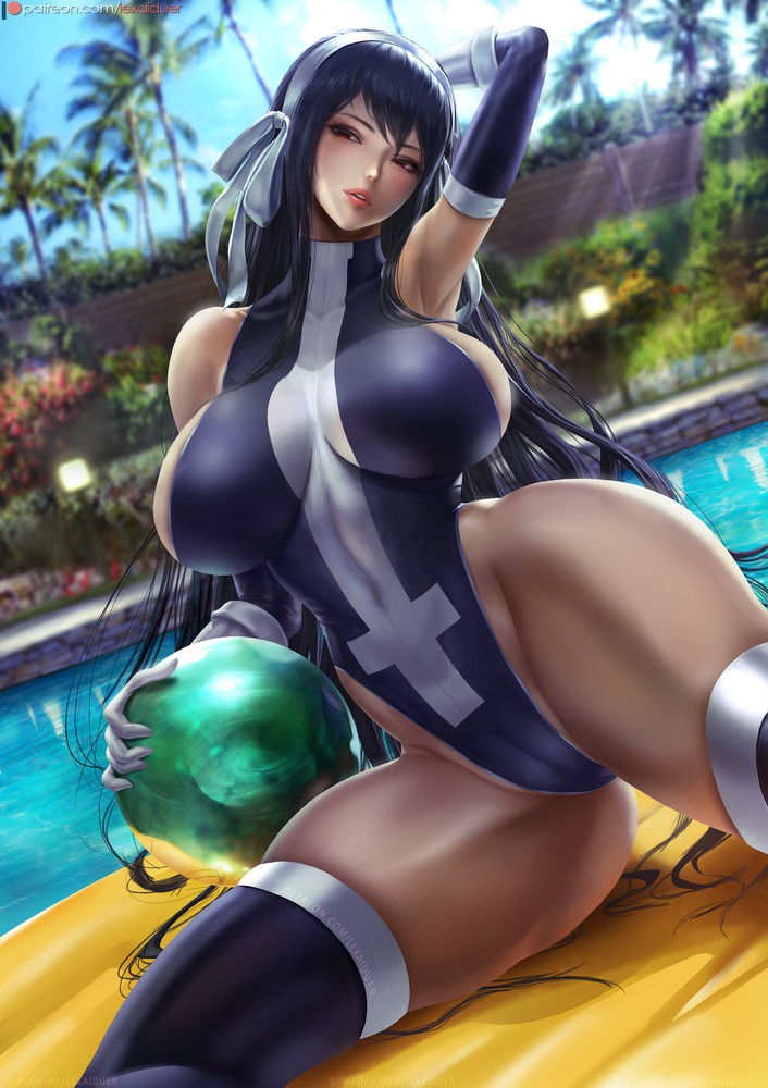 1girls, black hair, breasts, cameltoe, fairy tail, female, female only, gloves, huge breasts, lexaiduer, light skin, light-skinned female, pussy, red eyes, solo, thick thighs, thighs, thunder thighs, ultear milkovich