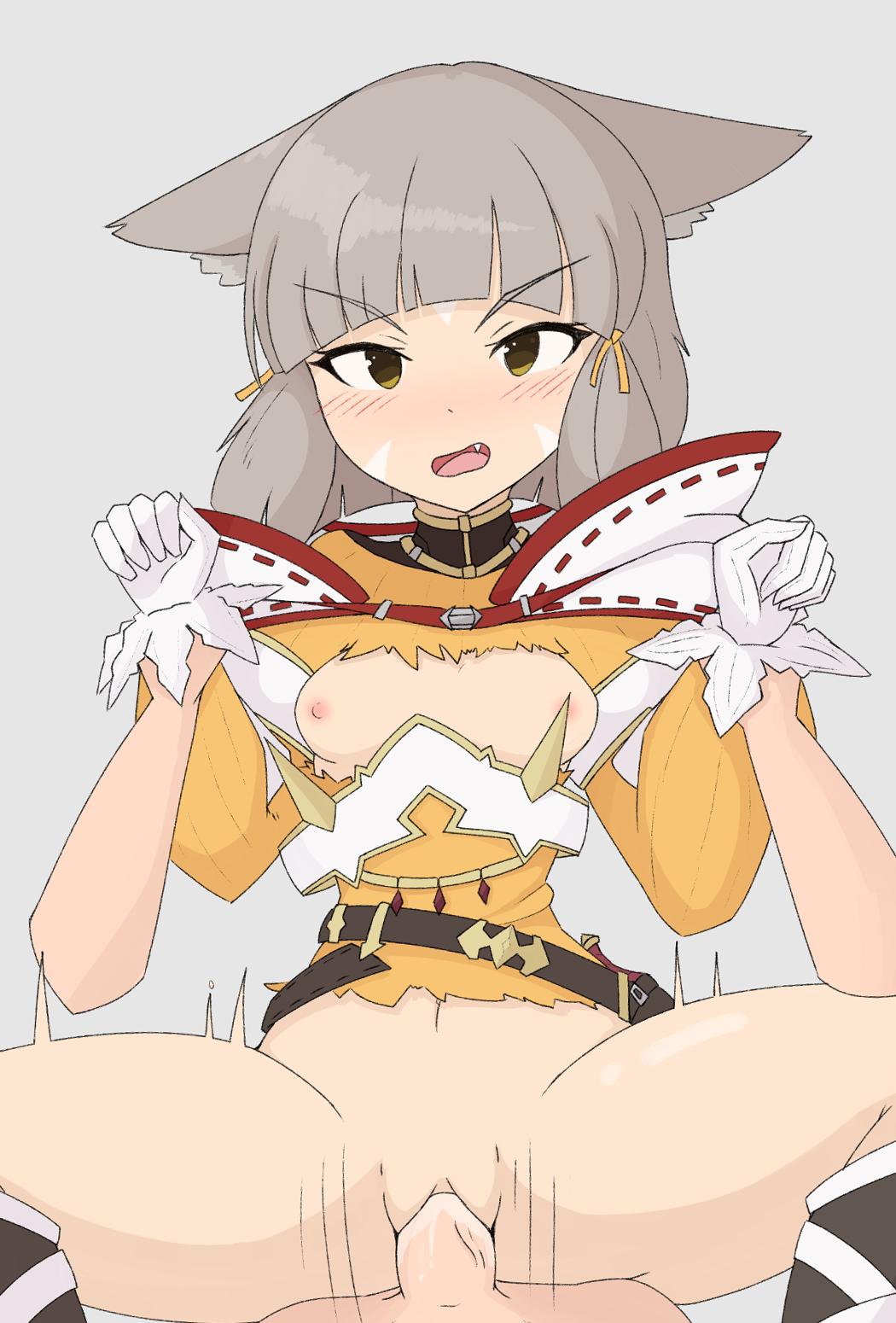 1boy, 1girls, animal ears, blush, cat ears, cowgirl position, cute fang, female, male, nia, nia (xenoblade), nintendo, pov, pussy, ripped clothing, sex, uncensored, vadaboob, vaginal penetration, xenoblade (series), xenoblade chronicles 2