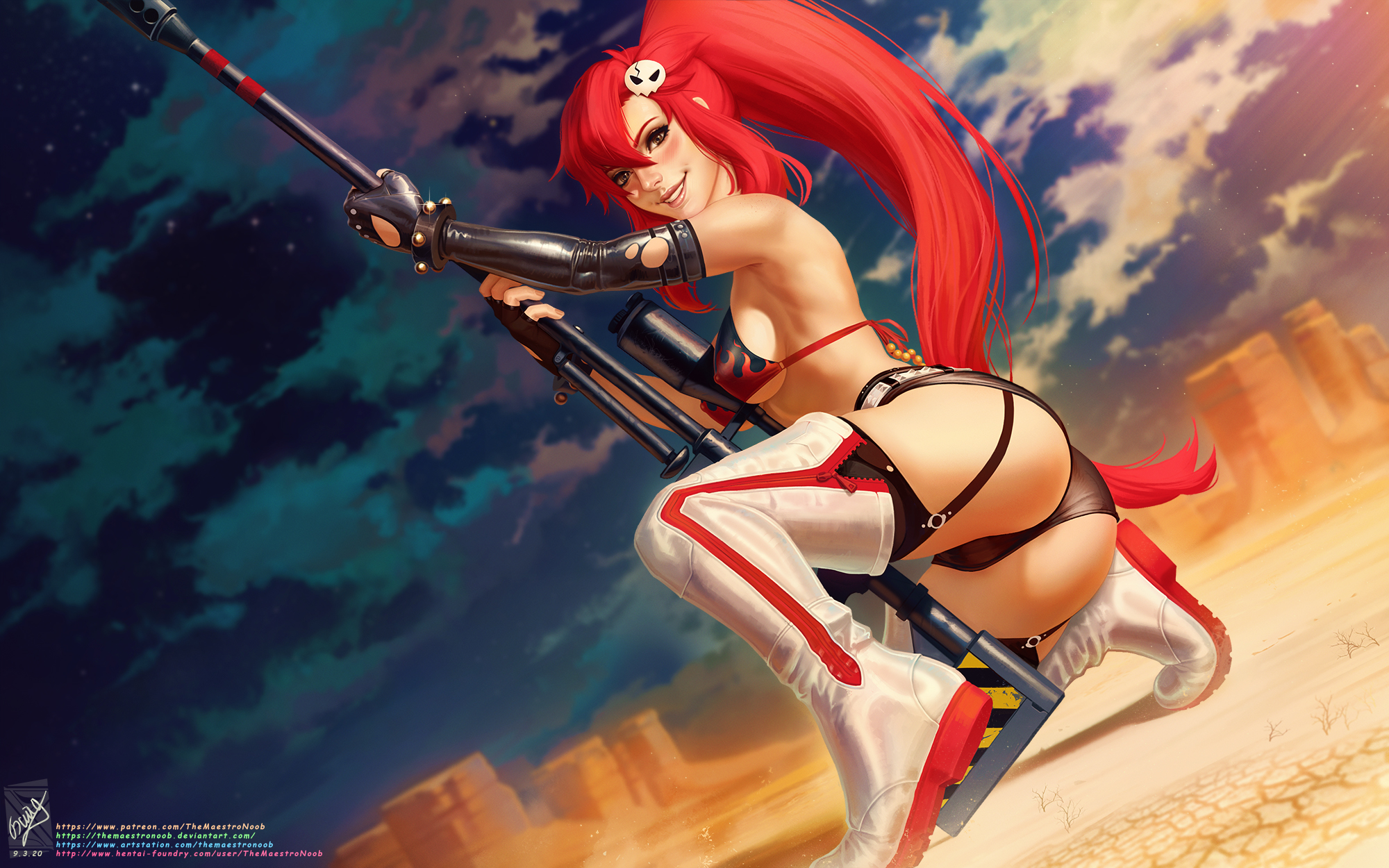 1girls, ass, big ass, big breasts, breasts, cleavage, female, female only, large breasts, looking at viewer, looking back, panties, sci-fi, science fiction, scifi, solo, solo female, tengen toppa gurren lagann, themaestronoob, yoko littner