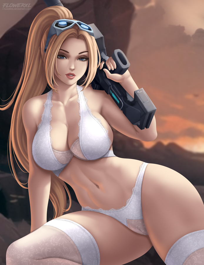 1girls, big breasts, blonde hair, bra, breasts, cleavage, female, female only, flowerxl, ghost (starcraft), large breasts, lingerie, looking at viewer, nova (starcraft), panties, partially visible vulva, pussy, see-through, see-through clothing, see-through panties, see-through underwear, signature, solo, solo female, starcraft, terran, text, thick thighs, thighhighs, thong, white lingerie, white thong, wide hips