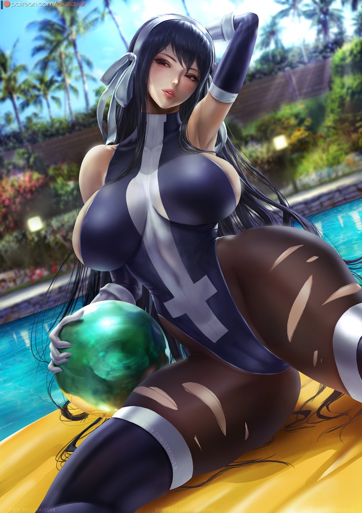 1girls, black hair, breasts, cameltoe, fairy tail, female, female only, gloves, huge breasts, leggings, lexaiduer, light skin, light-skinned female, pussy, red eyes, solo, thick thighs, thighs, torn clothes, ultear milkovich